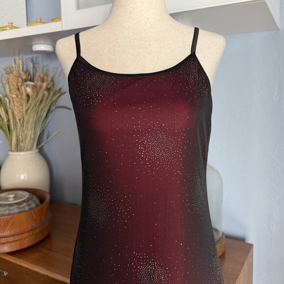 90’s Y2K Sparkly Black Mesh Overlay Red Maxi Dress Whimsigoth Fairy Grunge M/L - Picture 2 of 11